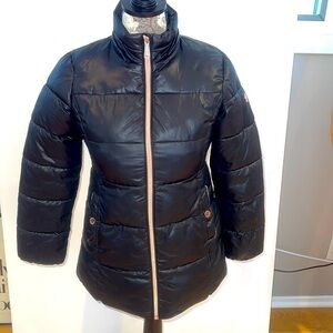 Girls Michael Kors Size 10/12 Black Rose Gold 3/4 Puffer Coat Jacket